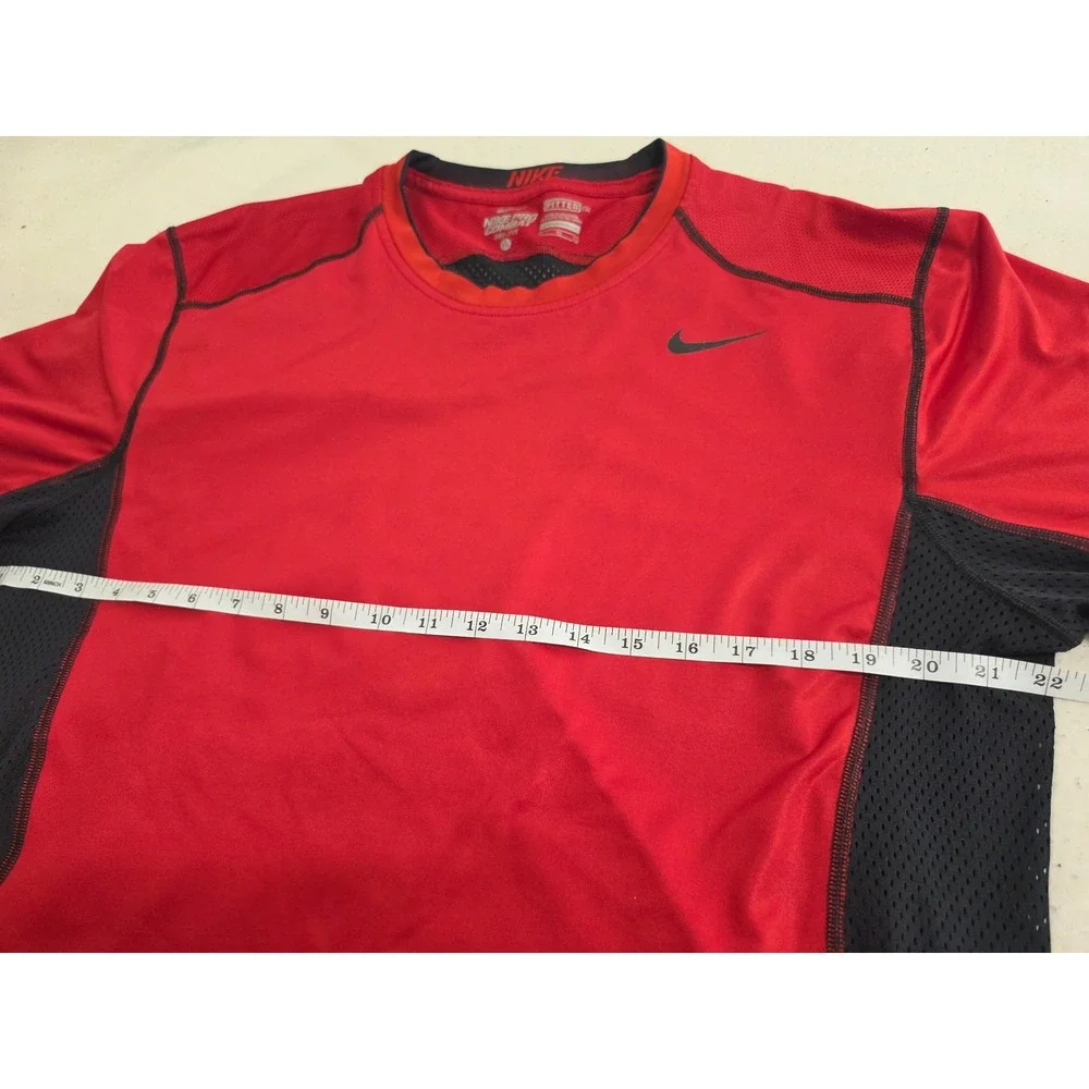 Nike Pro Combat Dri-FIT Mens XL Fitted Training Shirt Red Black Mesh Athletic